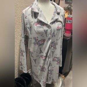 Women's Striped Pajama Shirt - Pink and Gray